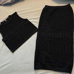 Black crop and pencil midi skirt
